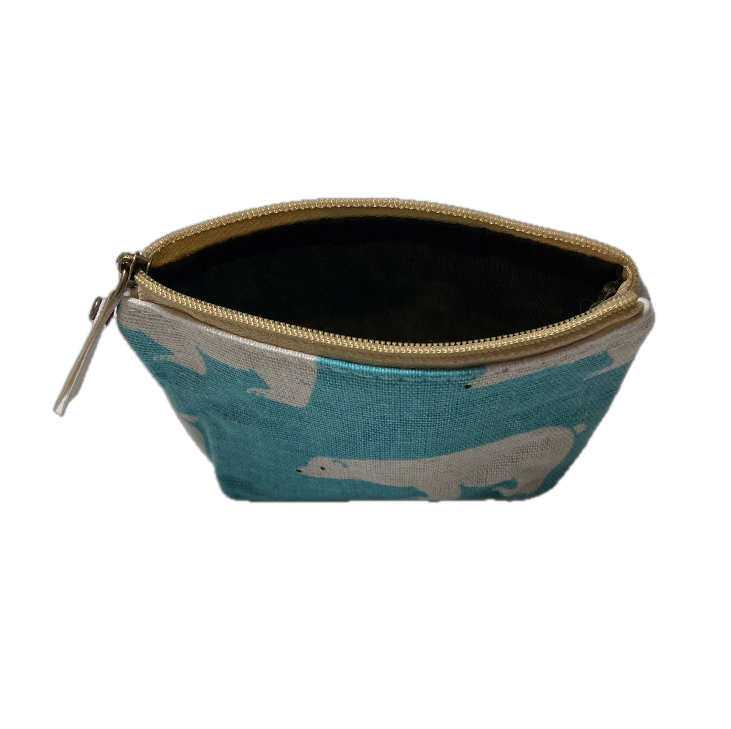 Angle view of Small zipper pouch with white patterns on a table