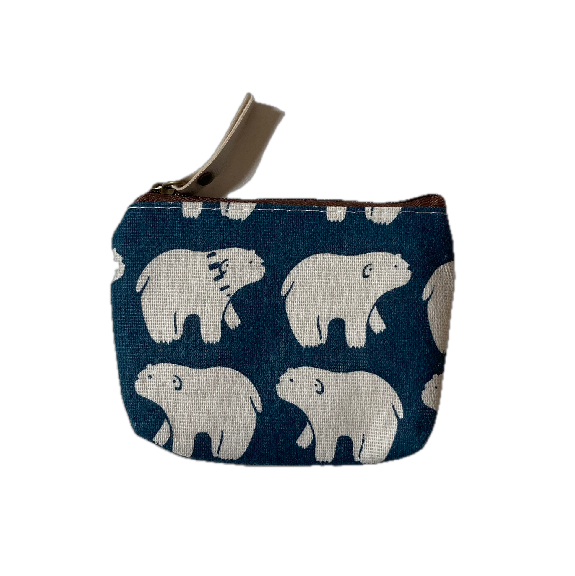 Small zipper pouch with white bear pattern on a dark blue background