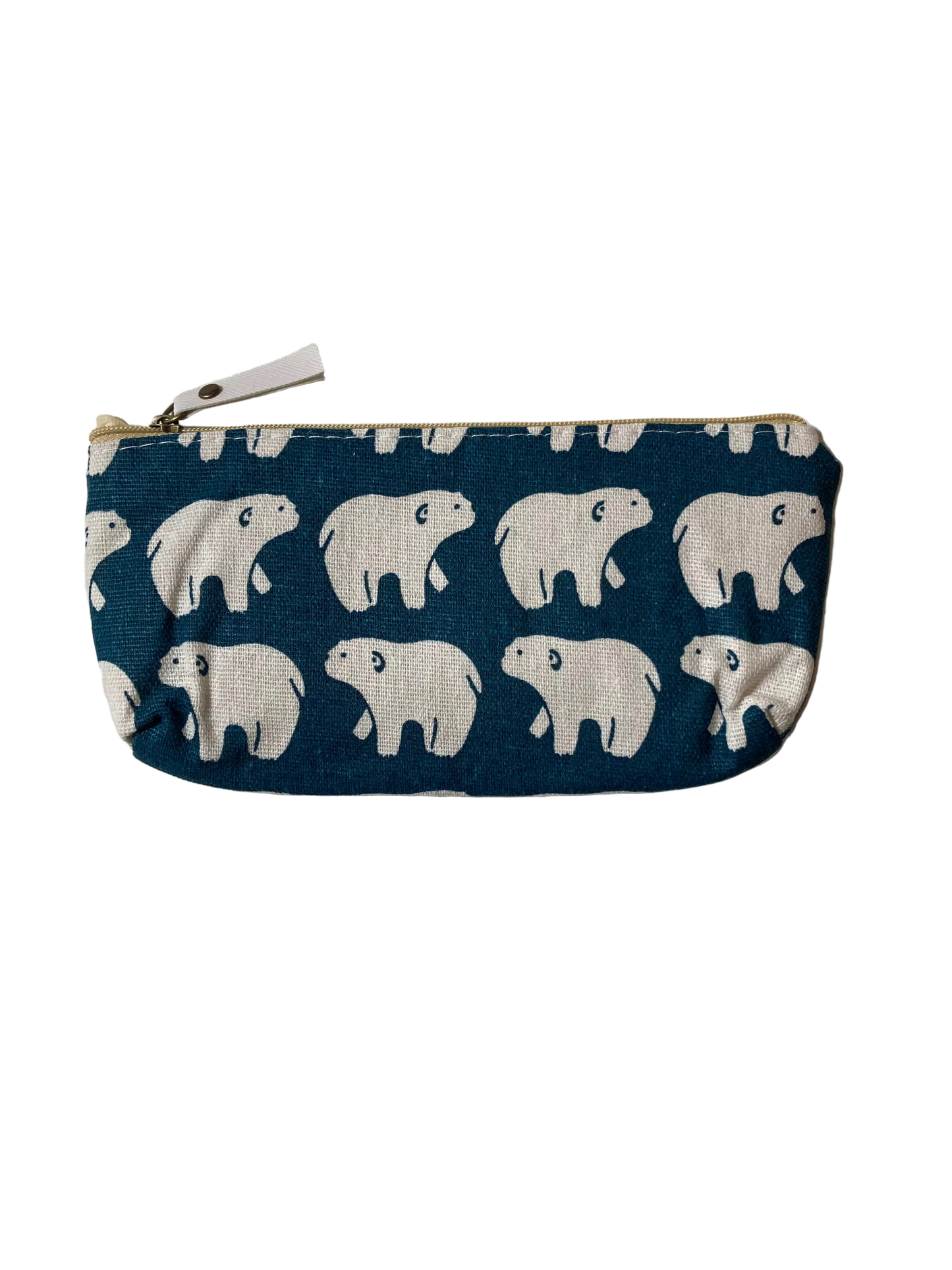 Pouch with white bear pattern on a blue background