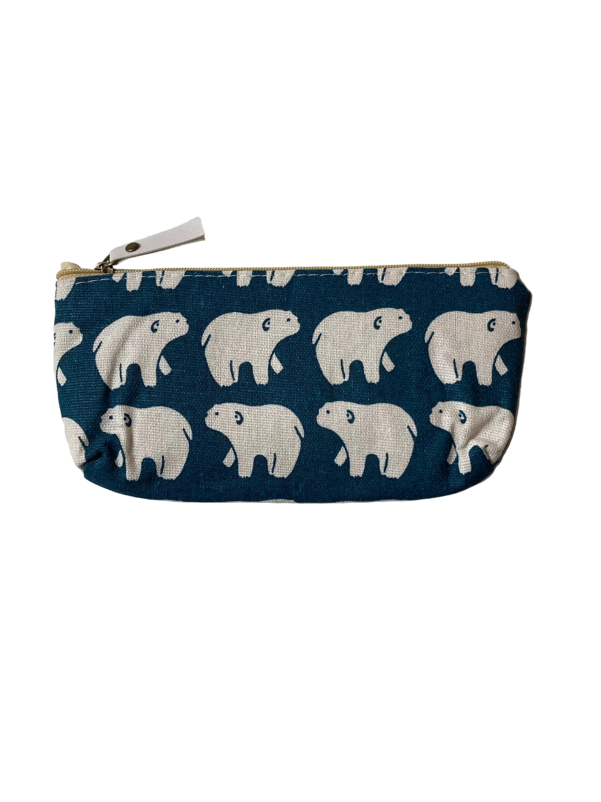 Pouch with white bear pattern on a blue background