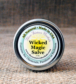 three sisters herbals organic skin care handcrafted wicked magic salve wicked magic salve tea tree oil skin care salve ring worm rashes rash treatment plantian organic magic salve herbal salve hand crafted grapefruit seed extract diaper rash comfrey chickweed calendula baby skin care athletes foot all natural